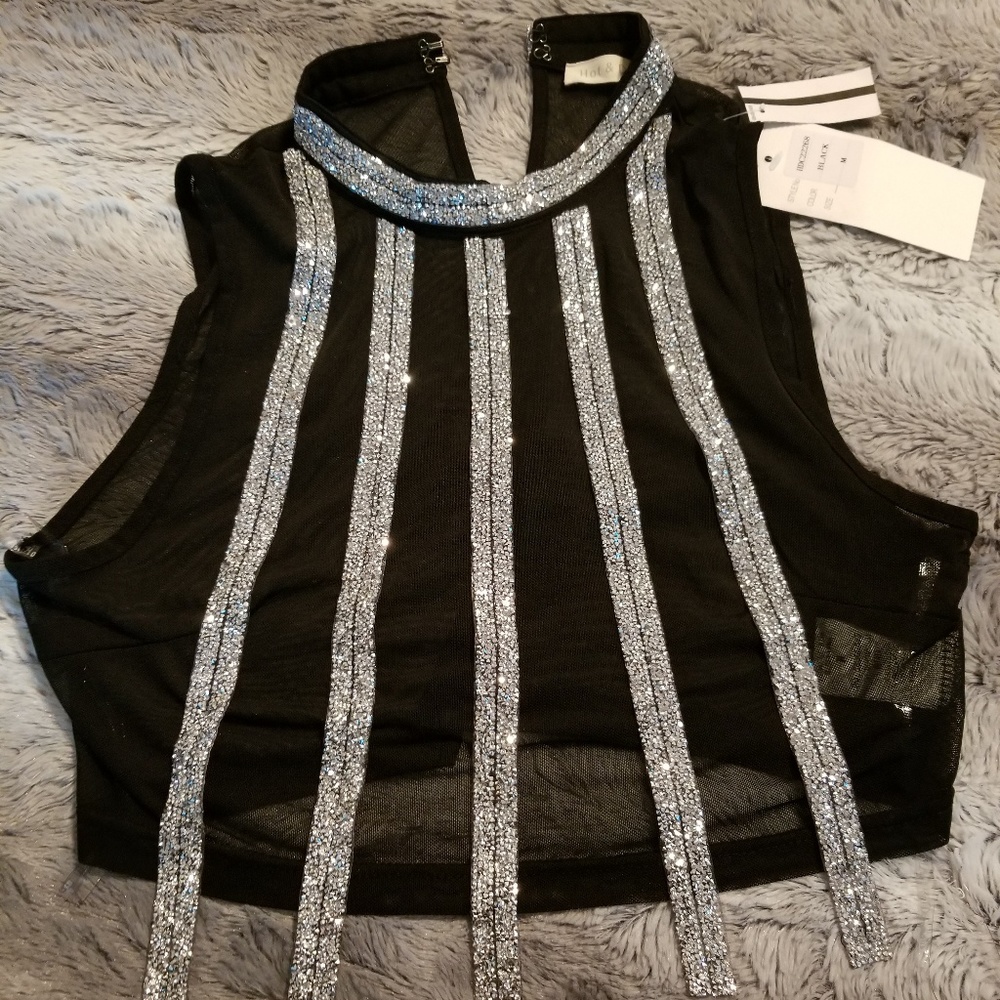 Mesh and sequin crop top